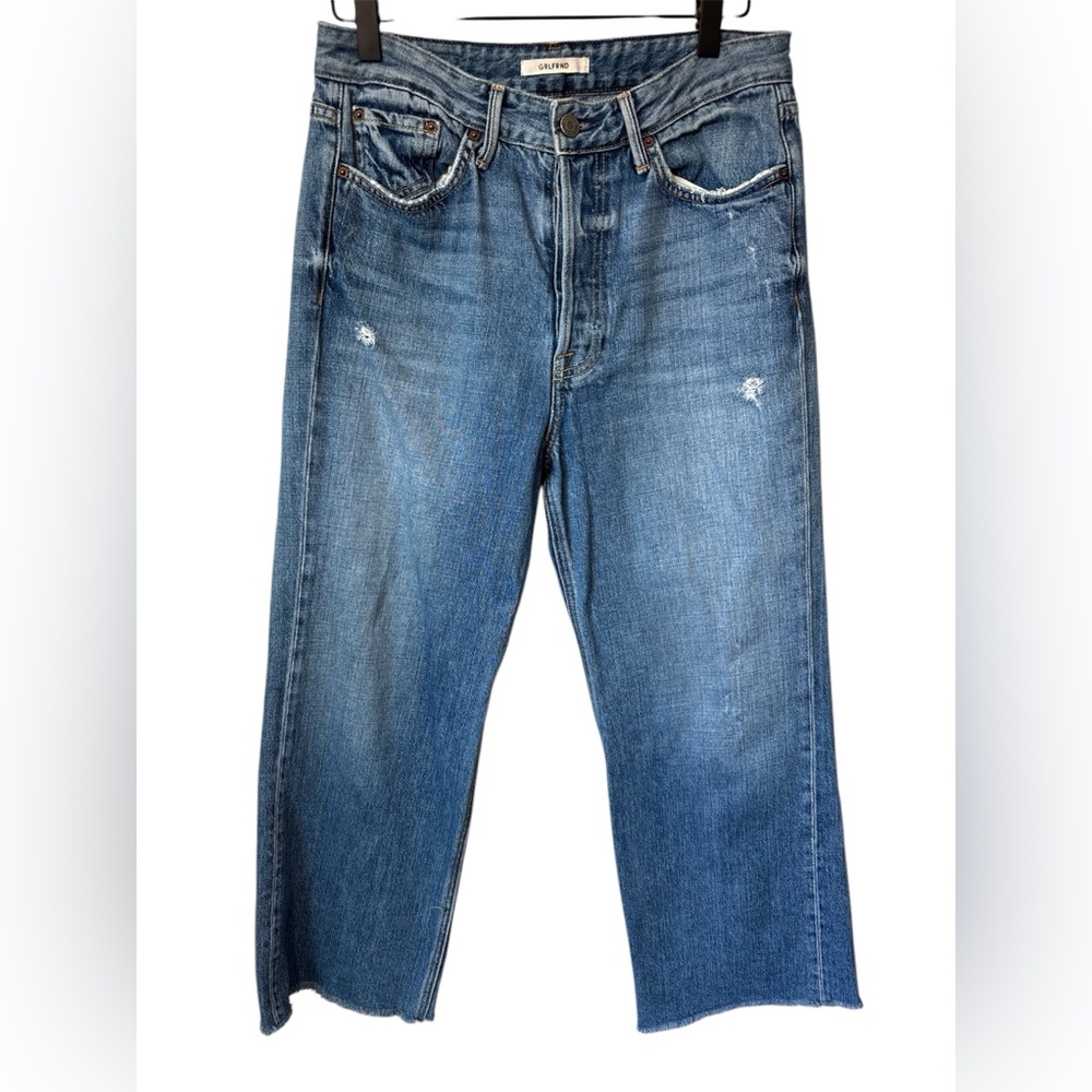 GRLFRND Jeans Bobbi 28 What You Like Wash Distressed Frayed Hem Button Fly